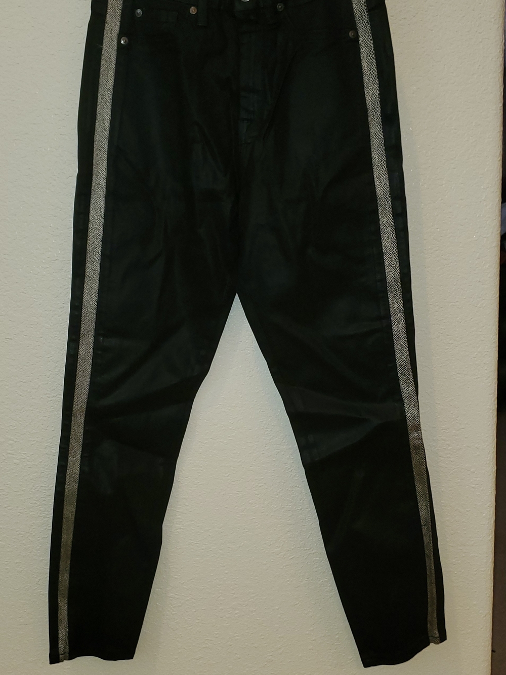 Women's 7 For All Mankind Black Coated Jeans With Snake Skin Leg Trim Sz 30 NWT